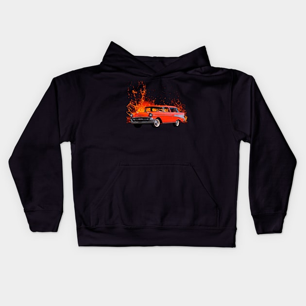 1957 Chevy Nomad in our lava series on back Kids Hoodie by Permages LLC